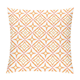 Personality  Tiled Watercolor Background. Orange Fancy Boho Chic Summer Design. Textile Ready Ideal Print, Swimwear Fabric, Wallpaper, Wrapping. Hand Painted Tiled Watercolor Border. Pillow Covers