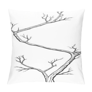 Personality  A Young, Long Plant Is A With A Winding Trunk, Without Background. Isolated Silhouette Japanese Tree Sakura With A Thin, Curving Trunk And Sharp Branches Without Flowers And Leaves. Pillow Covers