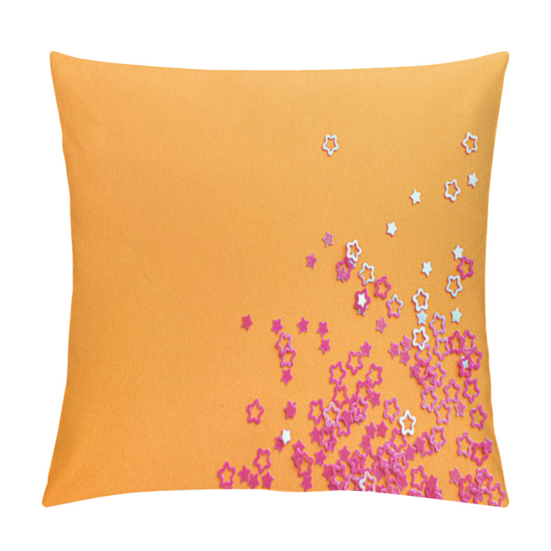Personality  Shiny bright star shaped glitter on pale orange background. Space for text pillow covers