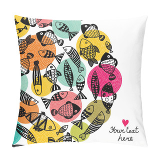 Personality  Around Motif With Fish. Vector Card. Pillow Covers