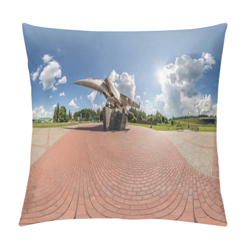 Personality  Full Spherical Hdri Panorama 360 Degrees Angle View Near Old Military Transport Aircraft And Fighter Airplane Monument In Equirectangular Projection. VR AR Content Pillow Covers