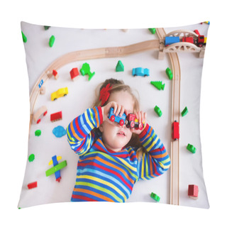 Personality  Little Girl Playing With Wooden Trains Pillow Covers