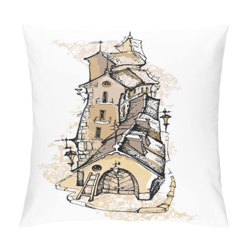 Personality  Hand made sketch of old street. pillow covers