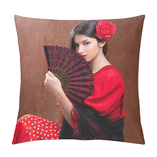 Personality  Flamenco Dancer Woman Gipsy Red Rose Spanish Fan Pillow Covers