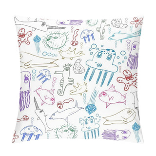 Personality  Sea Creatures, Child Drawing Seamless Background Pillow Covers