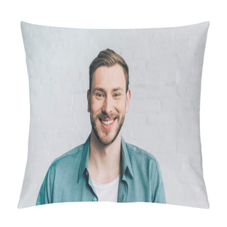 Personality  Close Up Portrait Of Laughing Young Man Looking At Camera  Pillow Covers