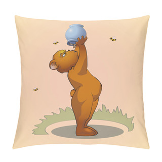 Personality  Bear Eating Honey. Vector Illustration. Pillow Covers