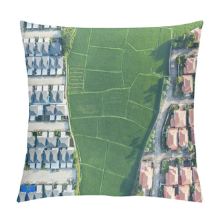 Personality  Land Or Landscape Of Green Field In Aerial View. Include Agriculture Farm, House Building, Village. That Real Estate Or Property. Plot Of Land To Housing Construction In Chiang Mai Of Thailand. Pillow Covers