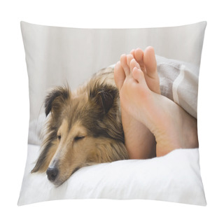 Personality  Sheltie Sleeping With Her Owner Pillow Covers