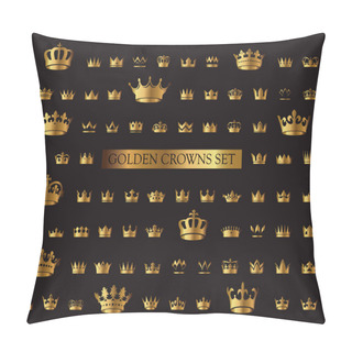 Personality  HERALDIC CROWN COLLECTION. Big Set Of Icons. Vector Graphic. Gold. Pillow Covers