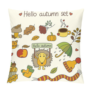 Personality  Set Of Elements And Items That Represent Autumn. Pillow Covers