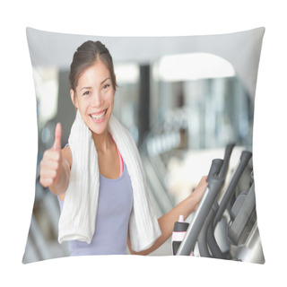 Personality  Happy Fitness Woman Thumbs Up In Gym Pillow Covers