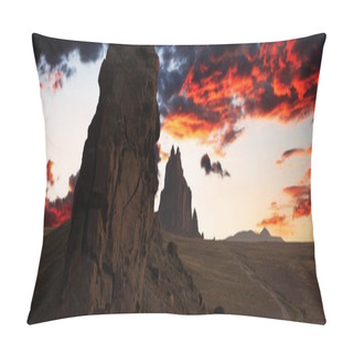 Personality  A Shiprock Landscape Against A Breathtaking Twilight Sky Pillow Covers
