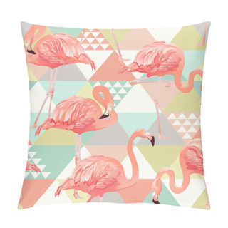 Personality  Exotic Beach Trendy Seamless Pattern, Patchwork Illustrated Floral Vector Tropical Banana Leaves. Jungle Pink Flamingos. Wallpaper Print Background. Pillow Covers