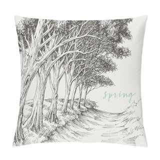 Personality  Artistic Landscape, An Alley In The Park Under The Trees Hand Drawing Pillow Covers
