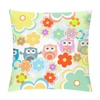 Personality  Background With Flowers And Cute Owls Pillow Covers