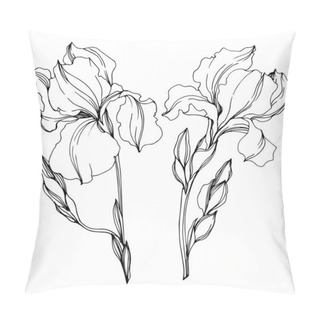 Personality  Vector Irises Floral Botanical Flowers. Black And White Engraved Ink Art. Isolated Irises Illustration Element. Pillow Covers