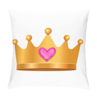 Personality  Pink Crown For A Princess Girl With A Diamond Stone In The Shape Of A Heart. Flat Vector Illustration Isolated Pillow Covers