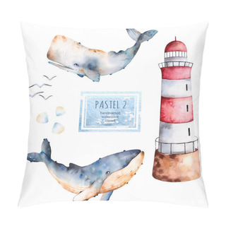 Personality  Seamless Pattern With Watercolor Whales Pillow Covers
