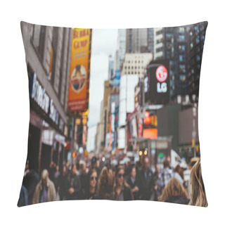 Personality  TIMES SQUARE, NEW YORK, USA - OCTOBER 8, 2018: Urban Scene With Crowded Times Square In New York, Usa Pillow Covers