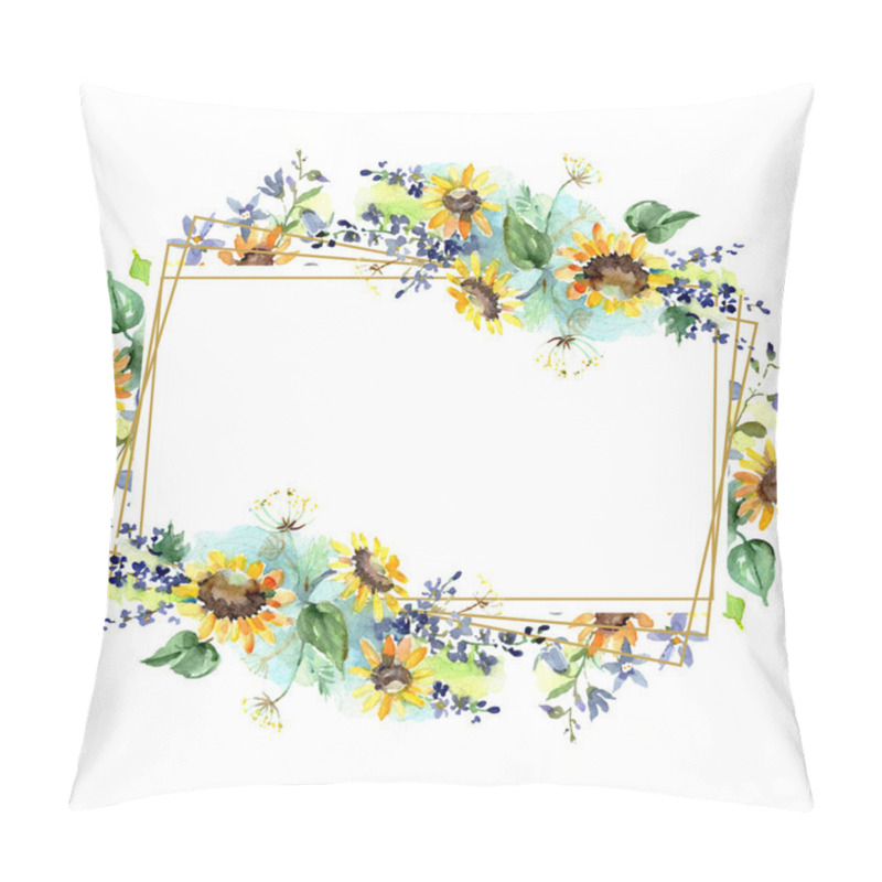 Personality  Bouquet with sunflowers floral botanical flowers. Wild spring leaf wildflower. Watercolor background illustration set. Watercolour drawing fashion aquarelle. Frame border crystal ornament square. pillow covers