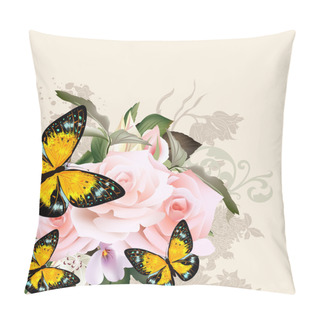 Personality  Floral Vector Pattern With Roses And Butterflies Pillow Covers
