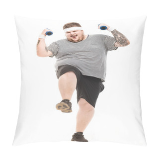 Personality  Young Obese Man Holding Dumbbells Pillow Covers