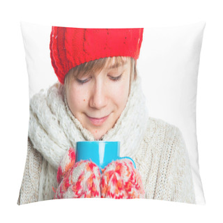 Personality  Portrait Of Young Boy In Winter Style Pillow Covers