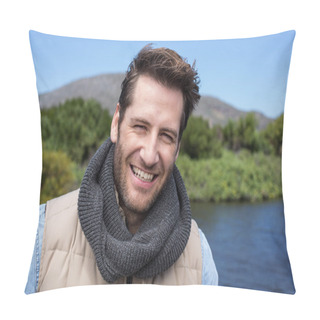 Personality  Happy Casual Man At A Lake Pillow Covers