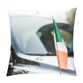 Personality  Selective Focus Of Irish Flag Near Modern Black Car  Pillow Covers