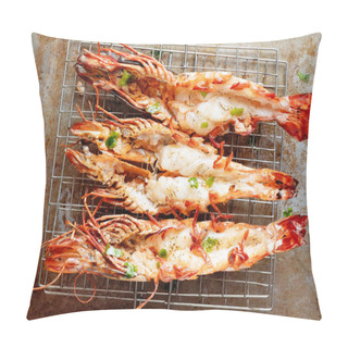 Personality  Close Up Of Rustic Grilled Jumbo Prawn Pillow Covers
