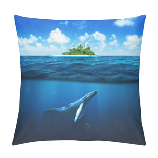 Personality  Beautiful Island With Palm Trees. Whale Underwater Pillow Covers