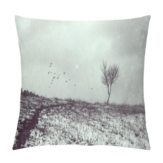 Personality  Lonely Tree In Aged Textured Art Background Pillow Covers