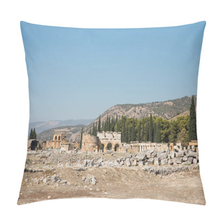 Personality  Beautiful Ancient Architecture And Mountains Behind In Pamukkale, Turkey Pillow Covers