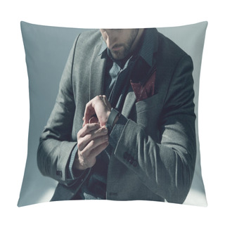 Personality  Man Using Smartwatch Pillow Covers