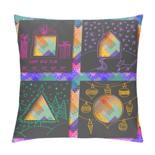 Personality  Set Of Paper Christmas Hand Drawn Greeting Cards  Pillow Covers