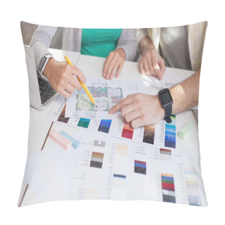Personality  Cheerful Young Two Colleagues Are Working Together Pillow Covers