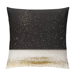 Personality  White Table With Bright Sparkles Isolated On Black  Pillow Covers