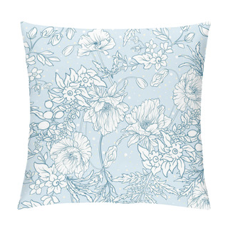 Personality  Seamless Pattern With Poppy Flowers, Daffodils, Anemones, Violet Pillow Covers