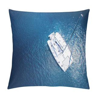 Personality  Amazing View To Catamaran Sailing In Open Sea At Windy Day. Drone View - Birds Eye Pillow Covers