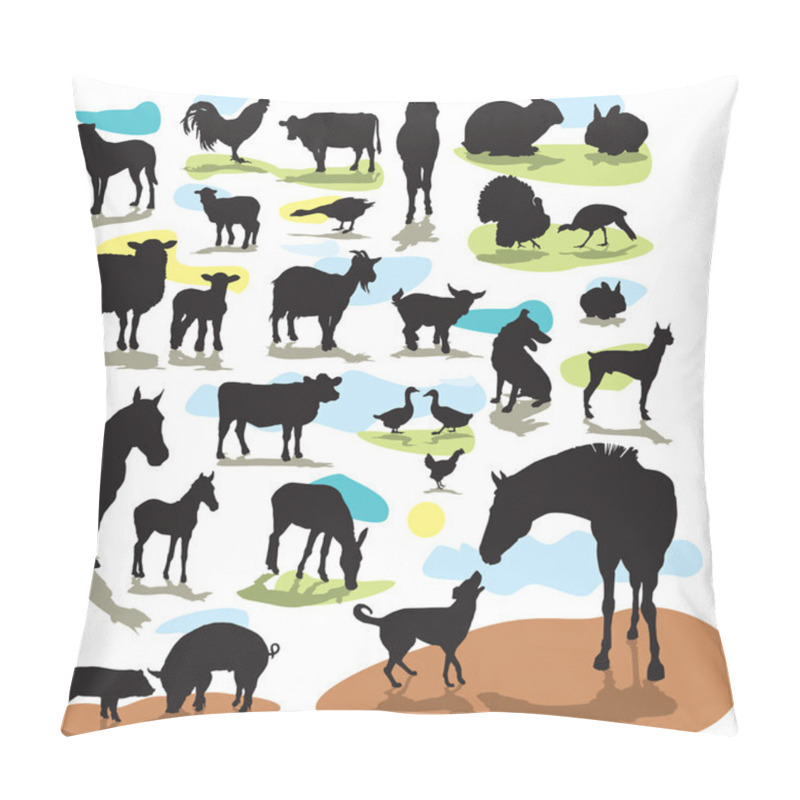 Personality  Set vector silhouettes farm animals pillow covers