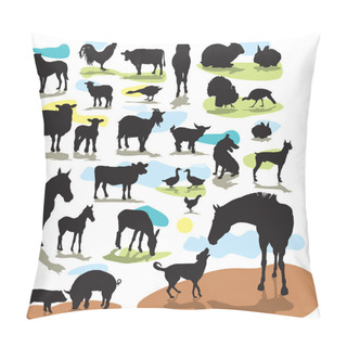 Personality  Set Vector Silhouettes Farm Animals Pillow Covers