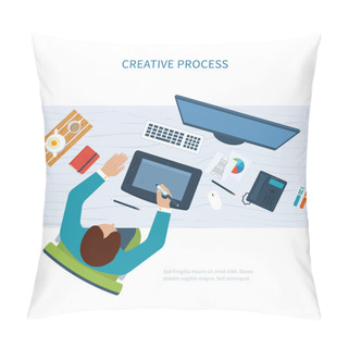 Personality  Designer Office Workspace With Tools Pillow Covers