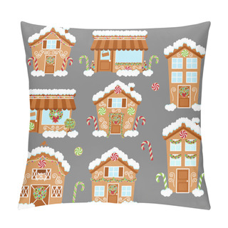 Personality  Set Of Cute Vector Holiday Gingerbread Houses, Shops And Other Buildings With Snow Pillow Covers