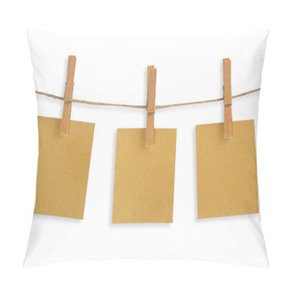 Personality  Three Cards Of Recycled Paper Hanging On A Clothesline Pillow Covers
