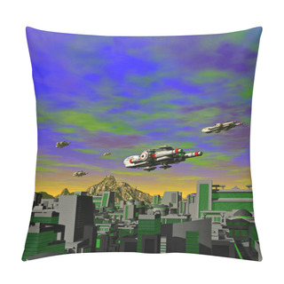 Personality  Spaceships Flying Over The City Pillow Covers