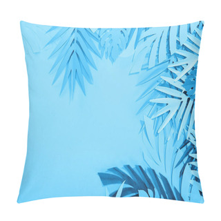 Personality  Frame Of Paper Leaves On Blue Minimalistic Background With Copy Space Pillow Covers