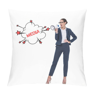 Personality  Angry Businesswoman Screaming With Megaphone Pillow Covers