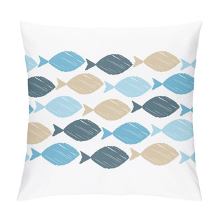 Personality  Seamless Vector Border With Decorative Fish. Strokes Texture. Textile Rapport. Pillow Covers