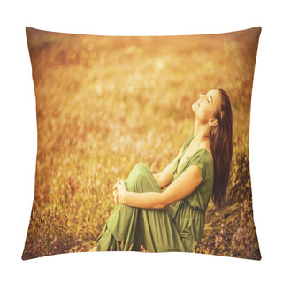 Personality  Romantic Woman On Golden Field Pillow Covers